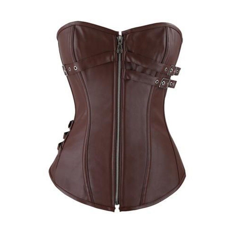 Women Brown Leather Corset OverBust Corset